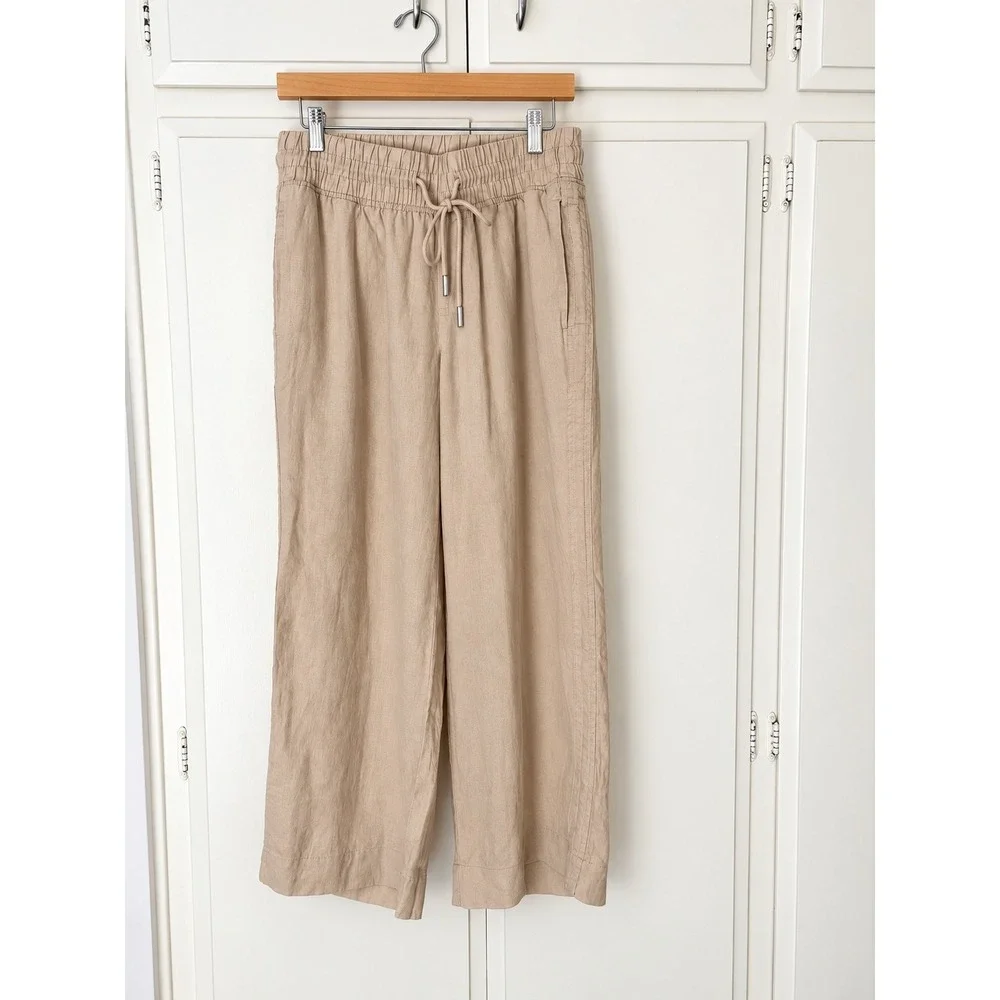 Quince European Linen Wide Leg Pants Beige Sand Drawstring Trousers SP/25